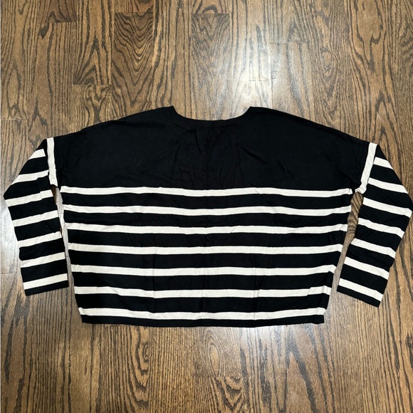 Express Wide Cropped Sweater - Black with Cream Stripes - Picture 3 of 3